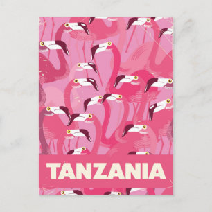 Postal Afiche de viaje retro de Tanzania Flamingos