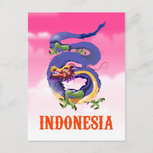 Postal Afiche de viaje retro del dragón de Indonesia