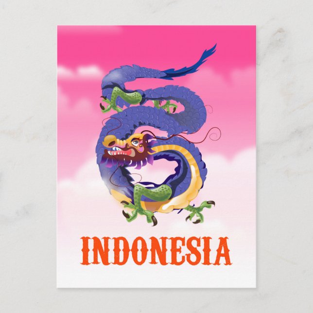 Postal Afiche de viaje retro del dragón de Indonesia (Anverso)