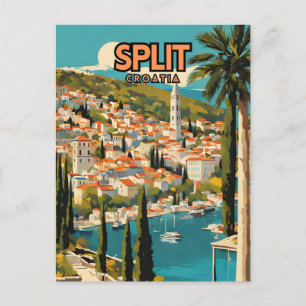 Postal Afiche de viaje retro nostálgico de Split Croacia