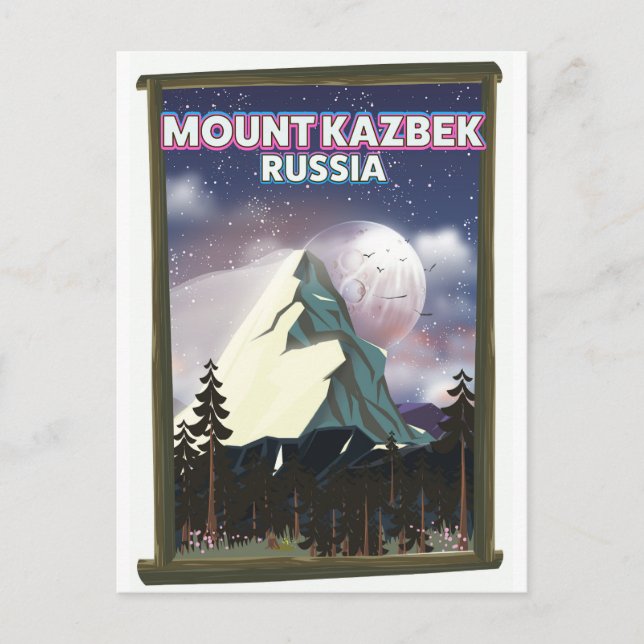 Postal Afiche de viaje ruso del Monte Kazbek. (Anverso)