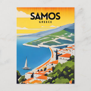 Postal Afiche de viaje tradicional de Samos Grecia