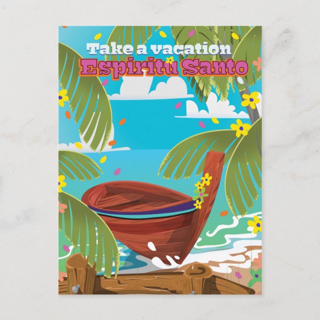 Postal Afiche de viaje vacacional de Espiritu Santo. (Anverso)