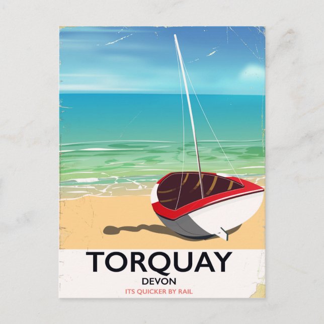 Postal Afiche de viaje vacacional de Torquay Devon (Anverso)