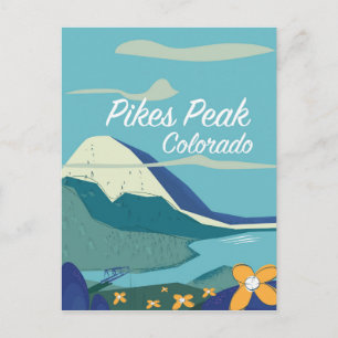 Postal Afiche de viajes al estilo vintage de Pikes Peak C