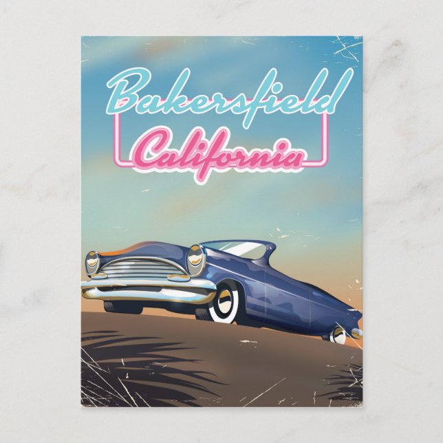 Postal Afiche de viajes de Bakersfield California (Anverso)