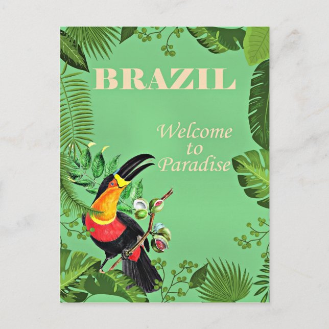 Postal Afiche de viajes de Brasil, Toucan, (Anverso)