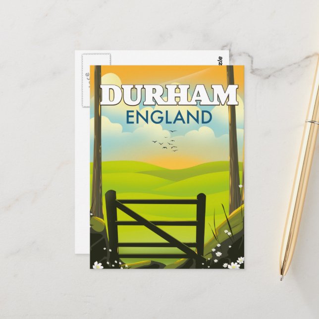 Postal Afiche de viajes de Durham England (Anverso/Reverso In Situ)