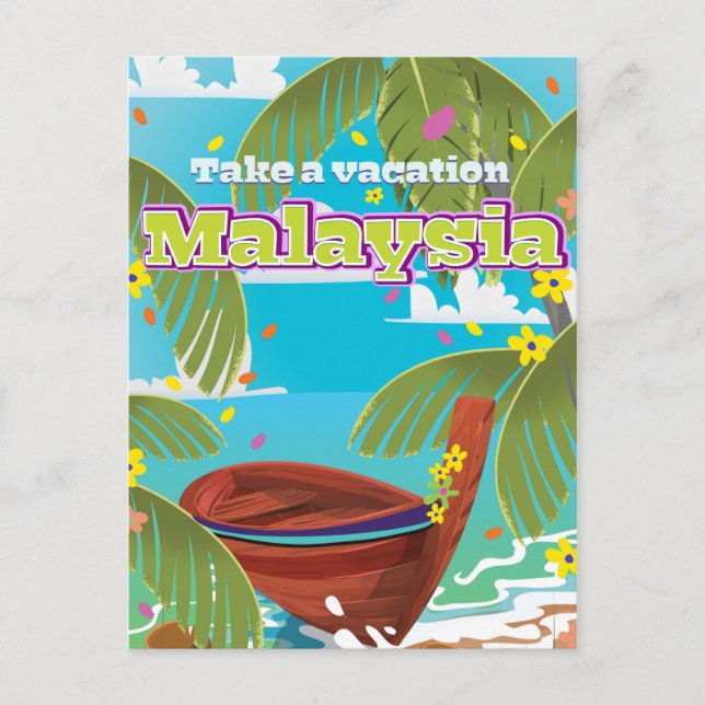 Postal Afiche de viajes de personalizados de Malasia. (Anverso)