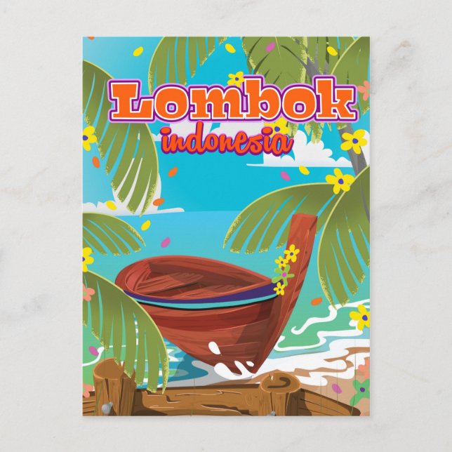 Postal Afiche de viajes de vacaciones de la isla de Lombo (Anverso)