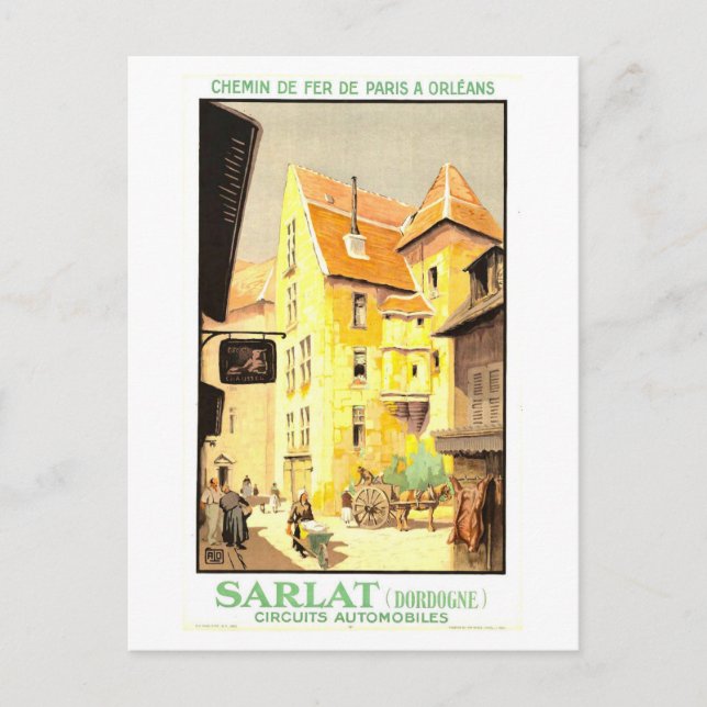 Postal Afiche de viajes de Vintage Sarlat, Francia (Anverso)