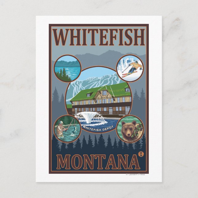 Postal Afiche de viajes de Whitefish, MontanaScenic (Anverso)