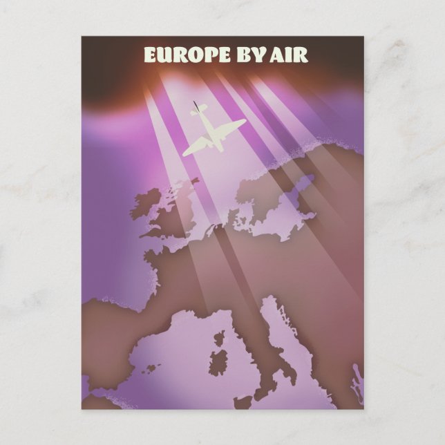 Postal Afiche de viajes estilo Europa por aire. (Anverso)
