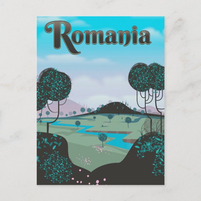 Postal Afiche de viajes por el paisaje de Rumania (Anverso)