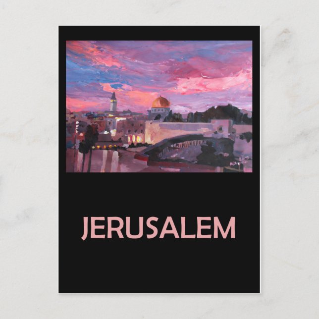 Postal Afiche de viajes retro de Jerusalén Israel (Anverso)