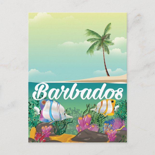 Postal Afiche de viajes submarinos de Barbados (Anverso)
