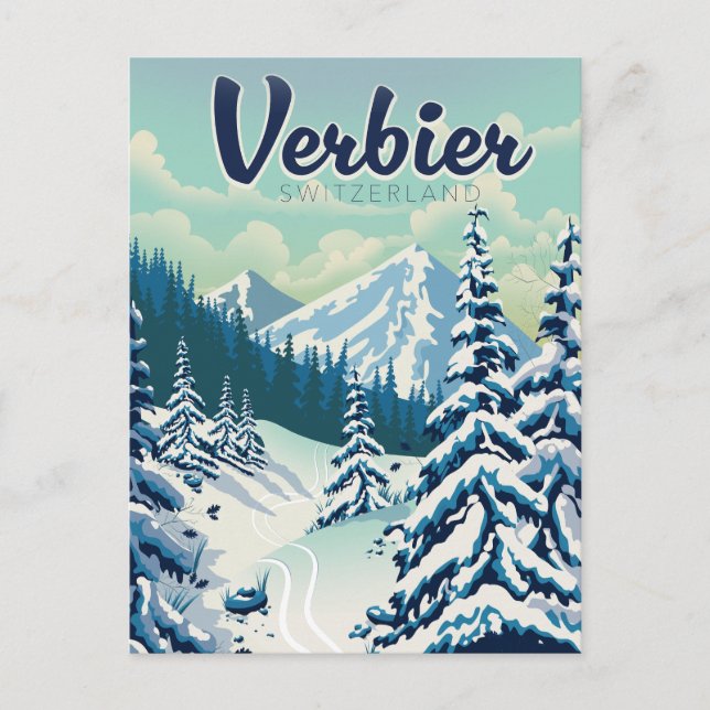Postal Afiche de viajes Verbier Suiza (Anverso)