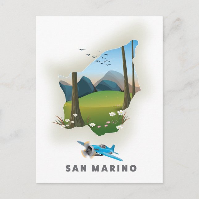 Postal Afiche ilustrado de viaje de San Marino. (Anverso)