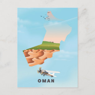 Postal Afiche ilustrado de viaje en mapas de Omán
