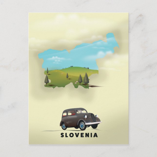 Postal Afiche ilustrado del mapa de viajes de Eslovenia (Anverso)