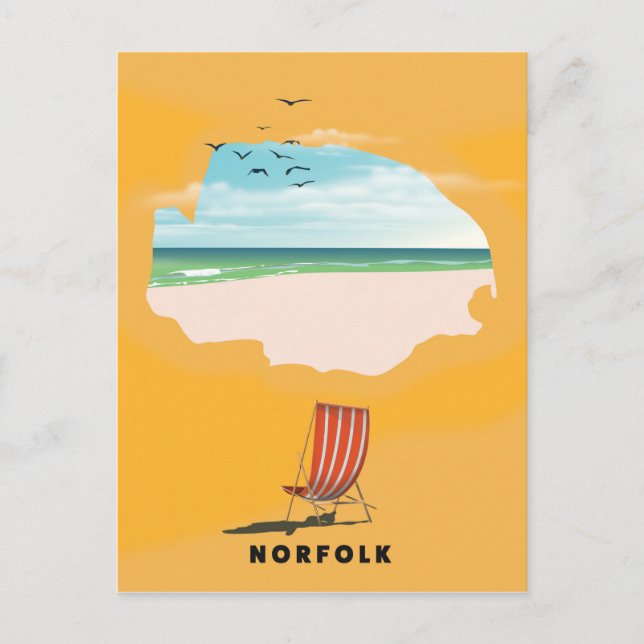 Postal Afiche ilustrado del mapa de viajes de Norfolk (Anverso)