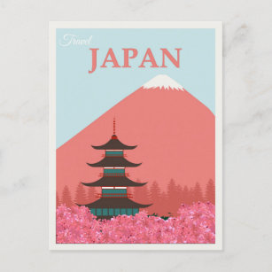 Postal Afiche japonés de viaje del Monte Fuji
