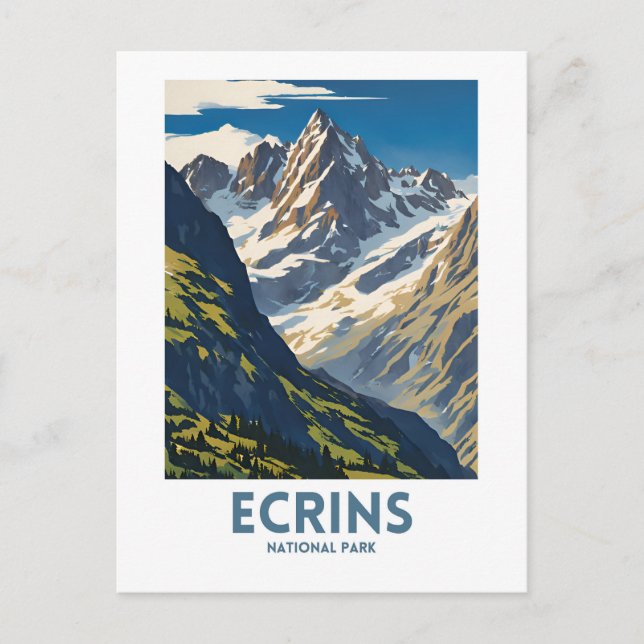 Postal Afiche Mínimo de Viaje del Parque Nacional Ecrins (Anverso)
