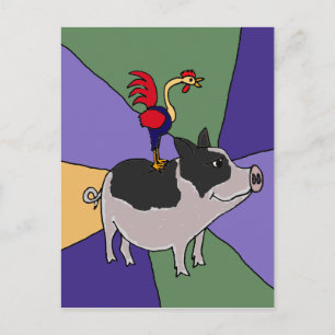 Postal Afiche sobre el arte folclórico de los cerdos colo