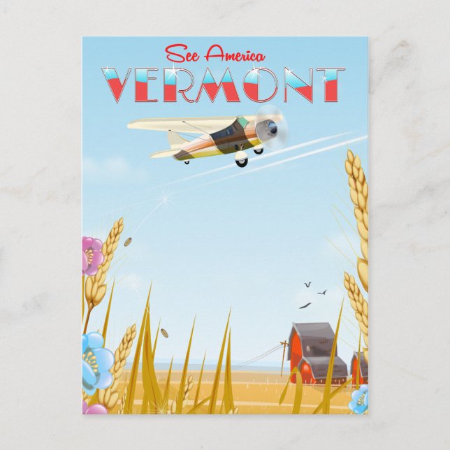 Postal Afiche "ver América" de Vermont Rural (Anverso)