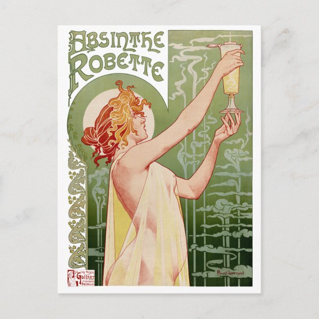 Postal Afiche Vintage de Absinthe Robette 1896 restaurado (Anverso)