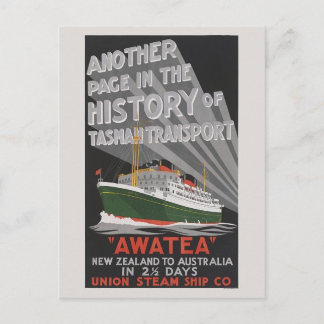 Postal Afiche Vintage de Awatea Nueva Zelanda 1930 (Anverso)