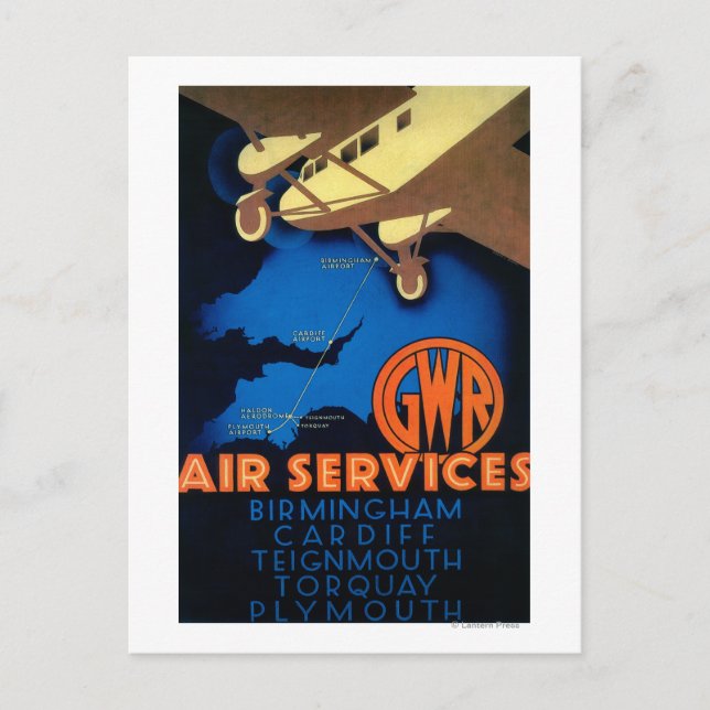 Postal Afiche Vintage de GWR Air ServicesEurope (Anverso)