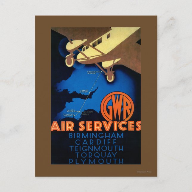 Postal Afiche Vintage de GWR Air ServicesEurope (Anverso)