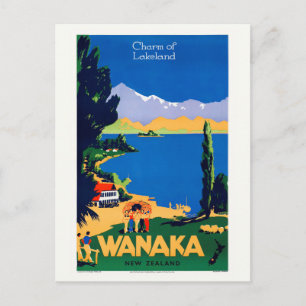 Postal Afiche Vintage de Wanaka Nueva Zelanda de los años
