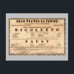 Postal Afiche vintage del estreno de ópera de Rigoletto (<br><div class="desc">Poster del estreno mundial de la ópera Rigoletto de Verdi (11 de marzo de 1851).</div>