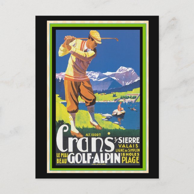 Postal Afiche Vintage Golf Crans-sur-Sierre Vintage (Anverso)