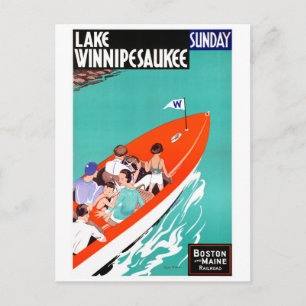 Postal Afiche Vintage restaurado de USA Lake Winnipesauke