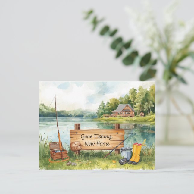 Postal Aficionado de la pesca se muda tema (Anverso de pie)