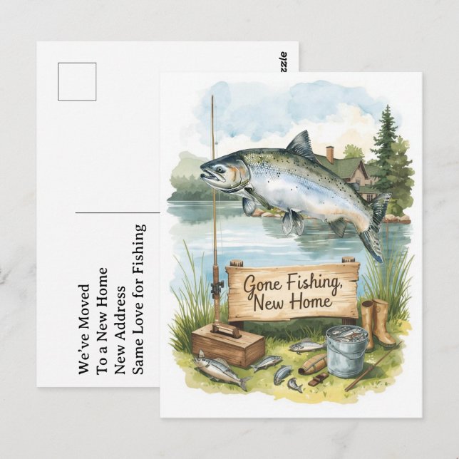 Postal Aficionado de la pesca se muda tema (Anverso / Reverso)