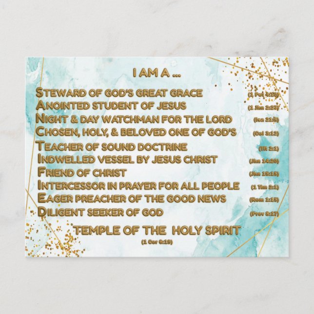 Postal Afirmaciones bíblicas de oro Acróstico w_Scripture (Anverso)