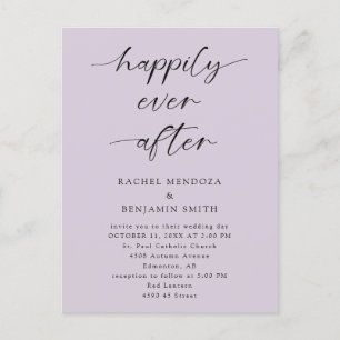 Postal Afortunadamente después de Boda Script Purple Eleg