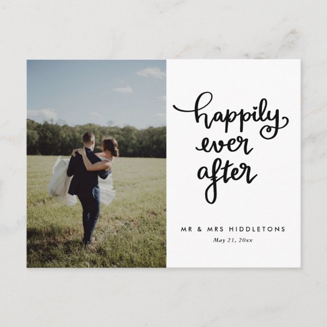 Postal Afortunadamente después de la foto de un Boda con  (Anverso)