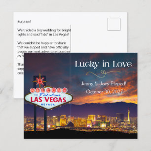 Postal Afortunados en el amor anuncio de boda en Las Vega