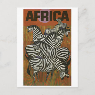 Postal África, cebra africano, sabana, viaje vintage