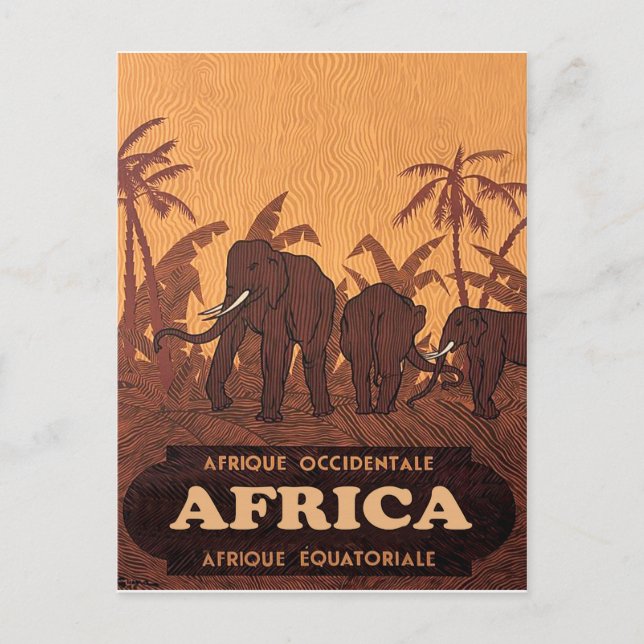 Postal África, elefantes africanos en palmeras, cosecha (Anverso)