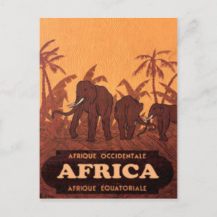 Postal África, Elefantes Africanos en Palmeras, vintage
