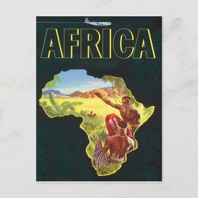 Postal África, guerreros africanos dentro del continente (Anverso)