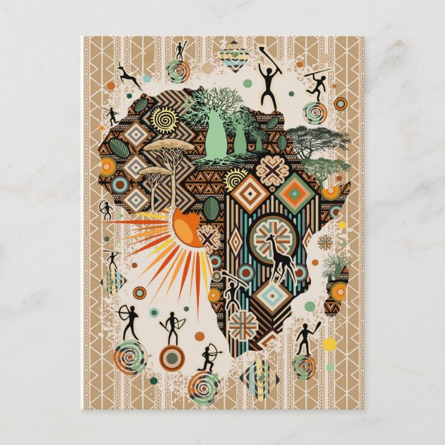 Postal Africa Map Decorative Tribal Elements Pattern (Anverso)