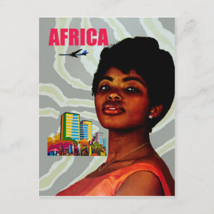 Postal África. Mujer africana y gran ciudad detrás, foto