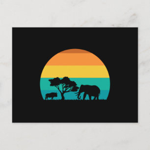 Postal Africa Sunset Con Elefante Y Gnu Retro